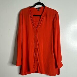 Eileen fisher orange coral slik button down tunic size medium